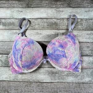 Victoria's Secret Womens Bra Size 34D Push Up Pastel Tie-Dye Lace Overlay